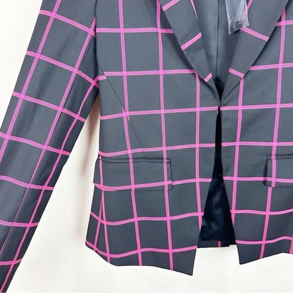 Alice & Olivia Pink Black Window Pane Mya Blazer Jacket Work Office Career 2 - Picture 5 of 8